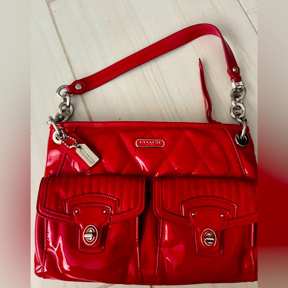 Coach Quilted Gloss Cherry Red Patent Purse